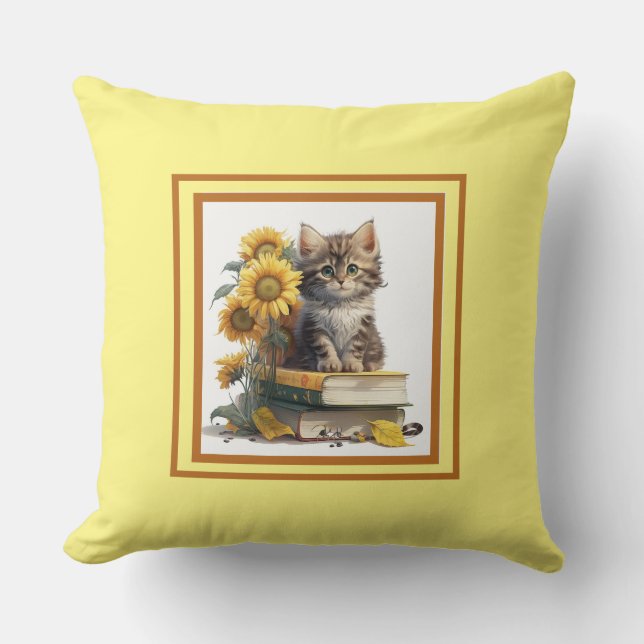 Coussin Douce petite chatte jaune (Recto)