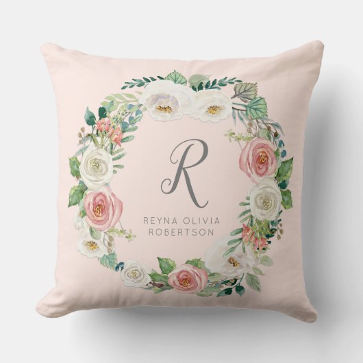 Coussin Douce petite fille | Couronne florale Monogramme (Recto)