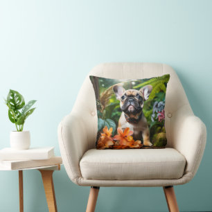 Coussin 😍Douce petite Frenchie dans une jungle