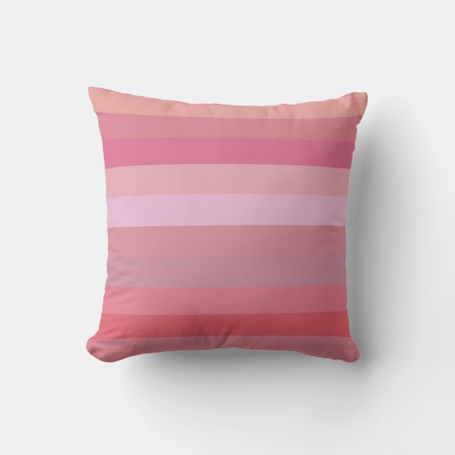 Coussin Douces rayures horizontales rose & corail  (Recto)