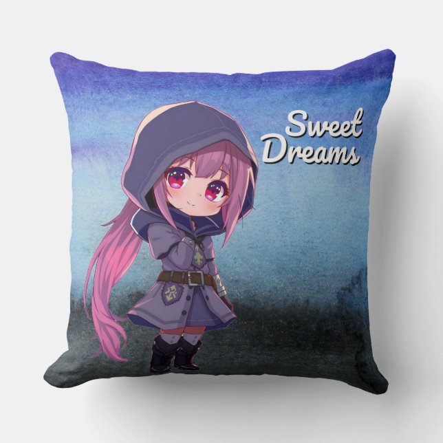 Coussin Douces Rêves Fille Chibi Mignonne (Recto)