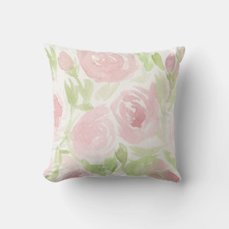 Coussin Douces Roses Aquarelle de Style Cottage Rose Pâle 