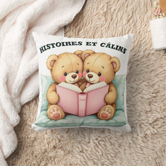 Coussin Doux avec Deux Oursons Lisant Ensemble –  (Couverture)