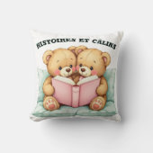 Coussin Doux avec Deux Oursons Lisant Ensemble –  (Recto)