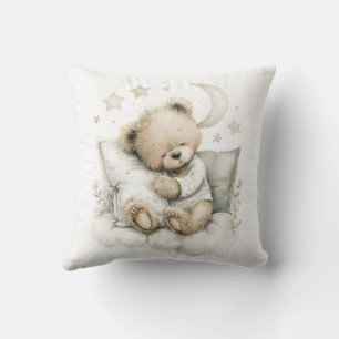 Coussin Doux bébé ours endormi sur des nuages duveteux