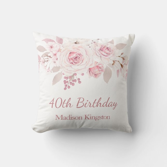 Coussin Doux Blush rose floral 40e anniversaire cadeau de  (Recto)