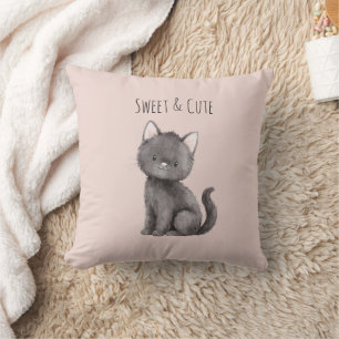 Coussin Doux Chat Gris Mignon