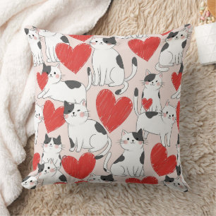 Coussin Doux motif chats kawaii roses et coeurs (7)