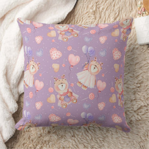 Coussin Doux motif d'ourson ballerine et ballons