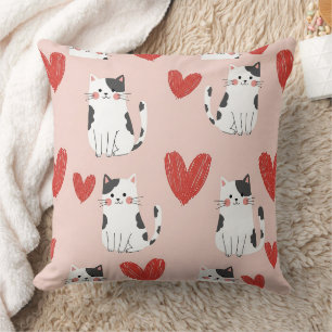 Coussin Doux motif kawaii chats roses & coeurs (2)