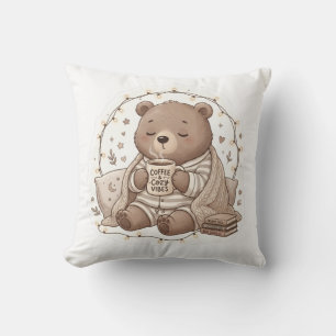 Coussin Doux Ours Cozy avec Café Hygge Tissu de Lancement 