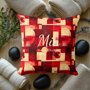 Coussin Doux Rêves – Accent Géométrique Rouge & Crème
