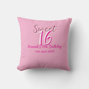 Coussin Douze ans rose blanc nom date lettre gras mar