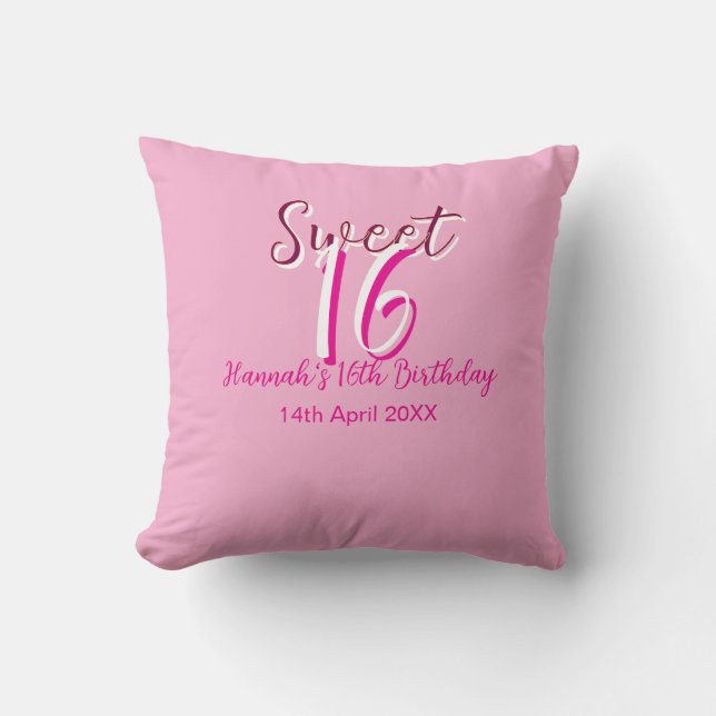 Coussin Douze ans rose blanc nom date lettre gras mar (Recto)