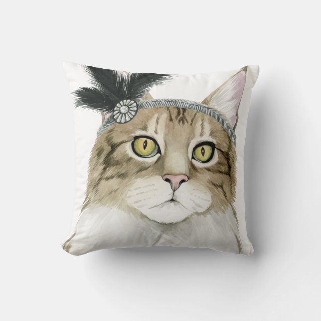Coussin Downton Cat | Orné De Plumes (Recto)