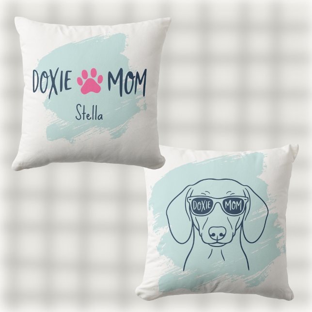 Coussin Doxie Maman Bleu Glacé Pastel Nom Teckel (Créateur téléchargé)
