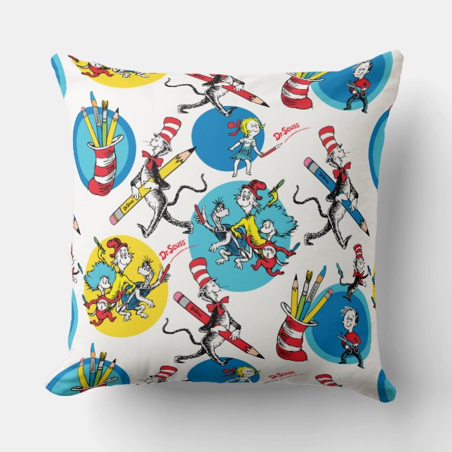 Coussin Dr Seuss | Caractères avec Motif de crayons (Recto)