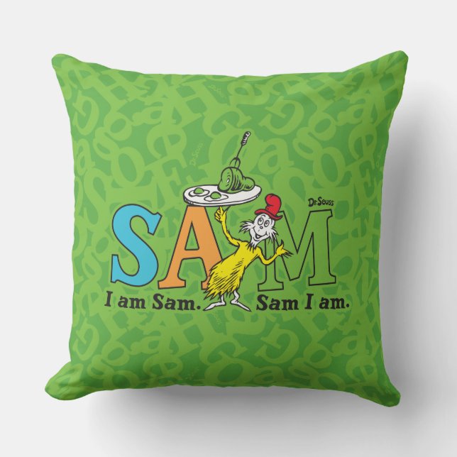 Coussin Dr. Seuss | Je suis Sam. Sam je suis. (Recto)