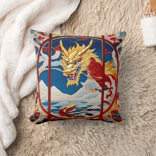 Coussin Dragon à souffle de feu Or et rouge (Couverture)