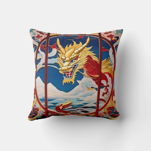 Coussin Dragon à souffle de feu Or et rouge (Verso)