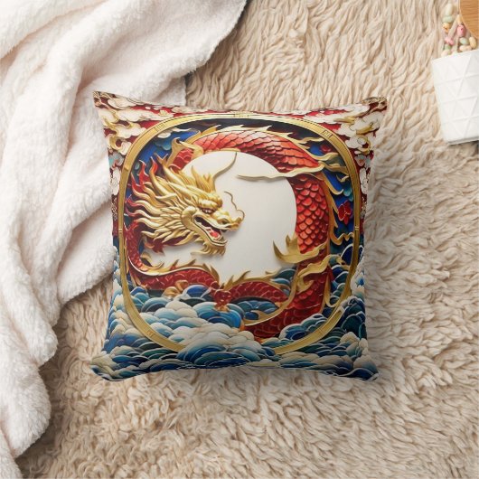 Coussin Dragon à souffle de feu Or et rouge (Couverture)