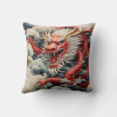 Coussin Dragon à souffle de feu rouge et blanc (Verso)