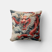 Coussin Dragon à souffle de feu rouge et blanc (Recto)