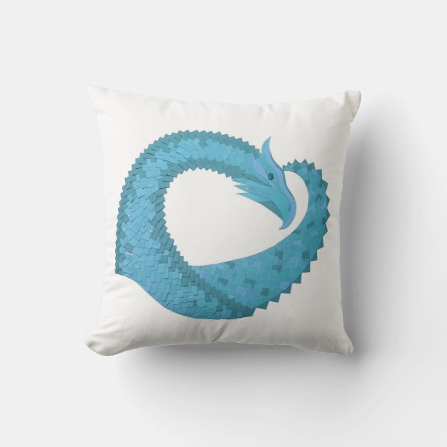 Coussin dragon au cœur de sarcelle sur fond blanc (Recto)