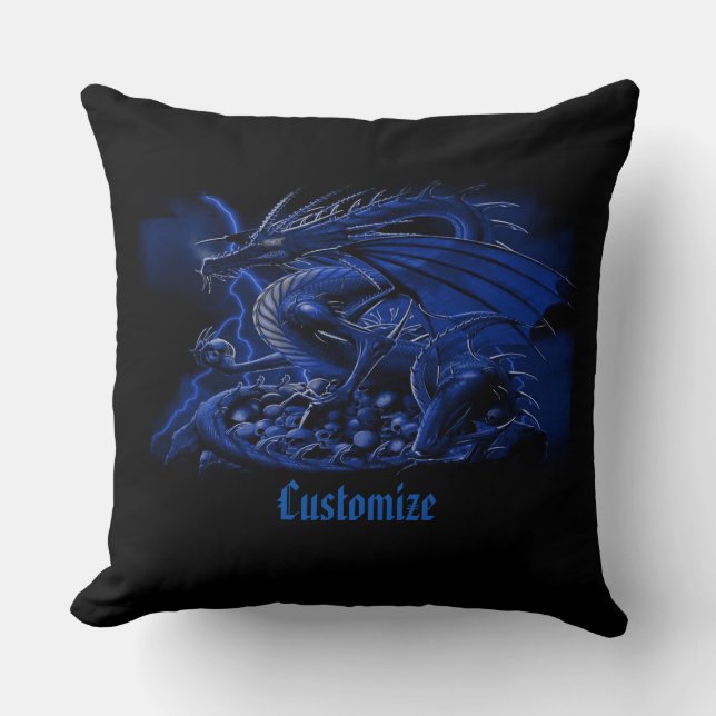 Coussin Dragon bleu personnalisé (Recto)