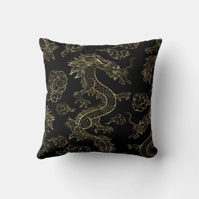 Coussin Dragon chinois or et noir (Verso)