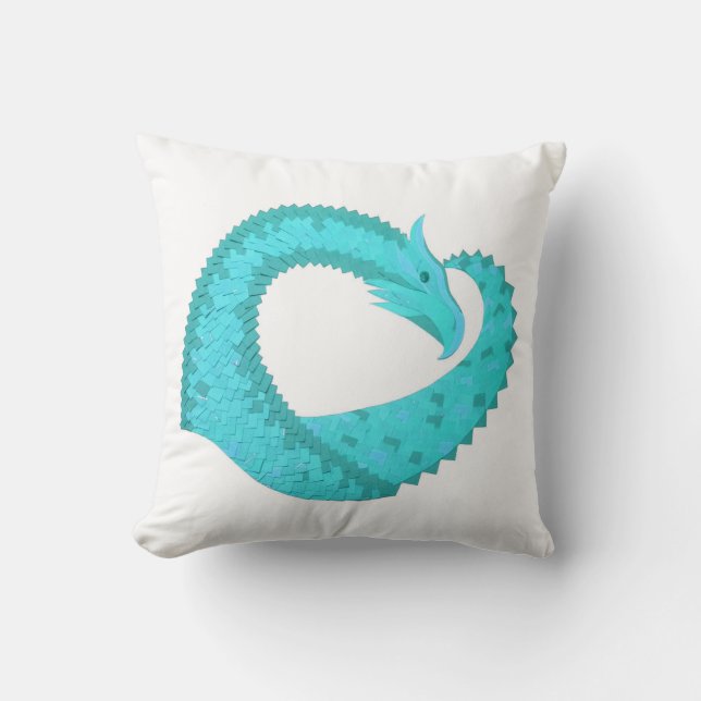 Coussin Dragon de coeur du Verdigris en blanc (Recto)