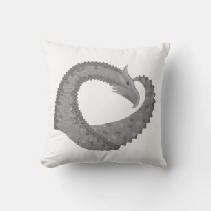 Coussin Dragon de coeur gris sur blanc