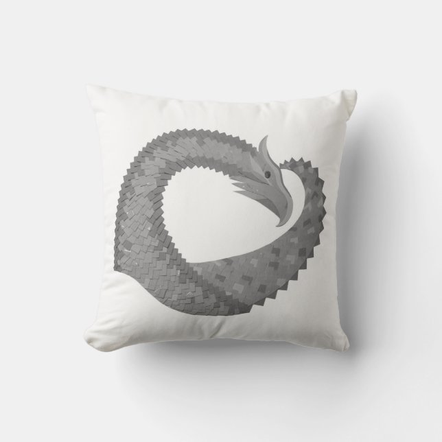 Coussin Dragon de coeur gris sur blanc (Recto)