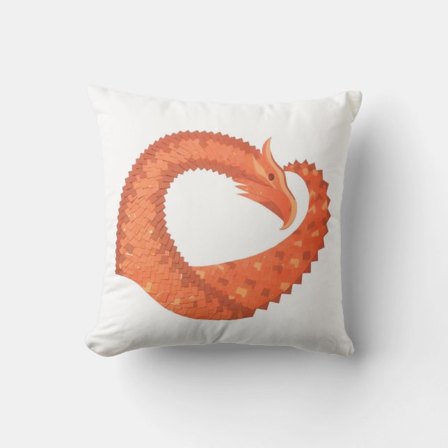 Coussin Dragon de coeur orange sur blanc (Recto)