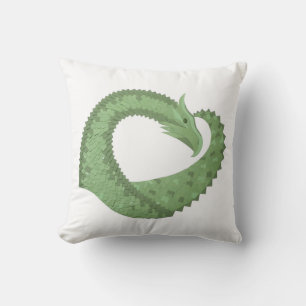 Coussin Dragon de coeur vert olive blanc