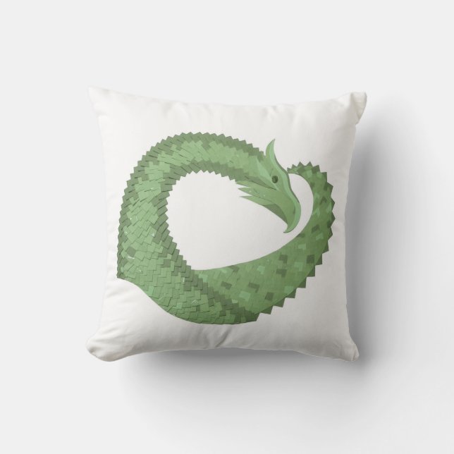Coussin Dragon de coeur vert olive blanc (Recto)
