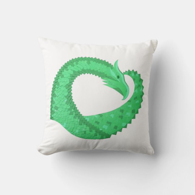 Coussin Dragon de coeur vert sur blanc (Recto)