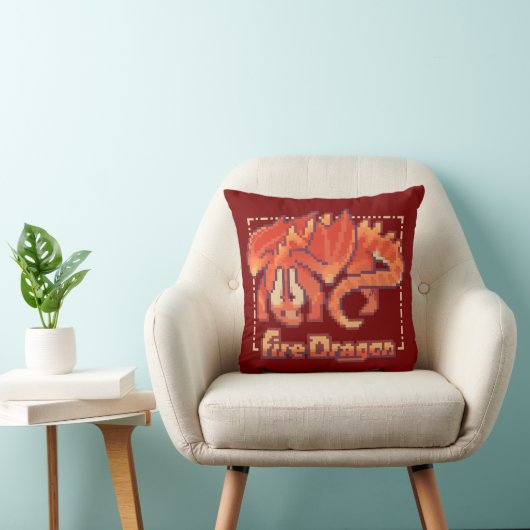 Coussin Dragon de Feu, Pixel Art, pixelart (Chaise)