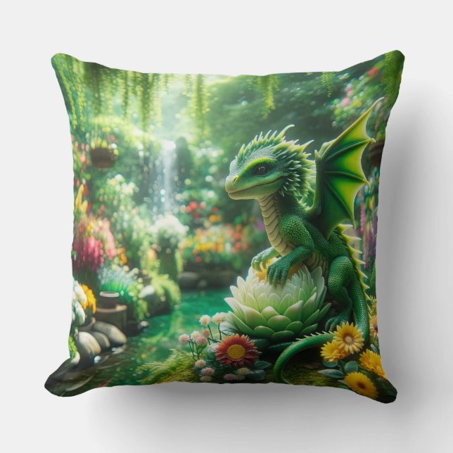 Coussin Dragon de jardin enchanté (Recto)