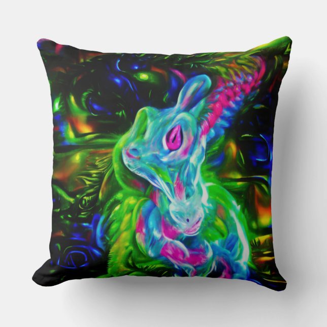 Coussin Dragon de lapin psychédélique à Neon Imaginaire (Recto)