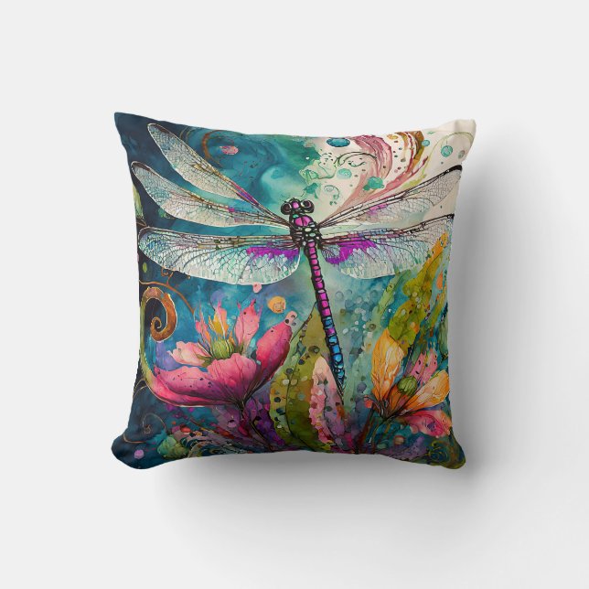 Coussin Dragon d'encre et d'aquarelle de stylet (Recto)