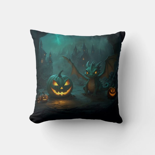 Coussin Dragon d'Halloween mignon avec Citrouilles effraya (Recto)