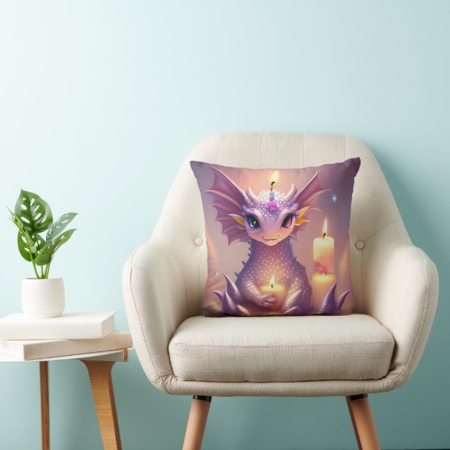Coussin Dragon d'Imaginaire aux bougies d'anniversaire (Chaise)