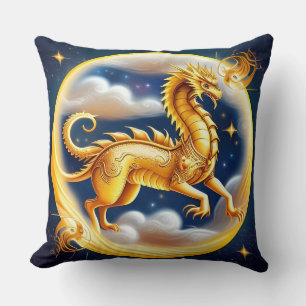Coussin Dragon Doré dans le Ciel Cosmique