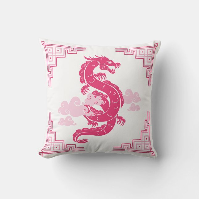 Coussin Dragon et nuages de Chinoiserie rose (Recto)