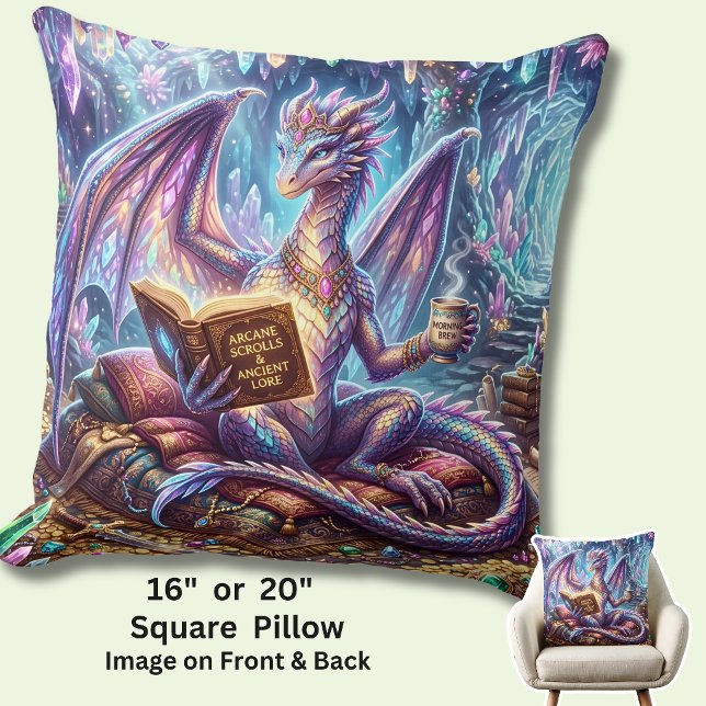 Coussin Dragon Fantastique avec Livre & Café (Créateur téléchargé)