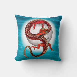 Coussin Dragon Lune Rouge Fantastique Artistique