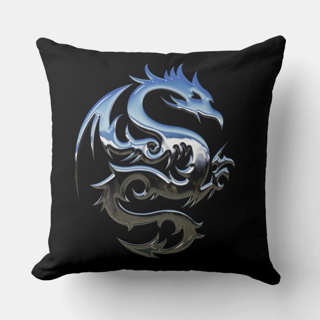 Coussin Dragon métallique argenté réversible (Recto)