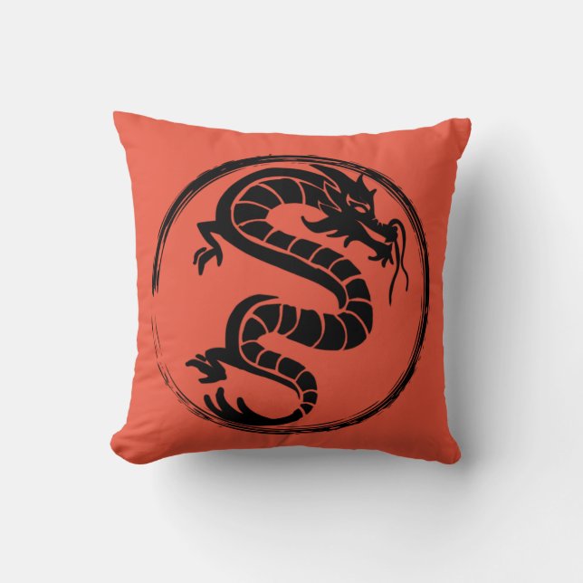 Coussin Dragon noir sur rouge (Recto)