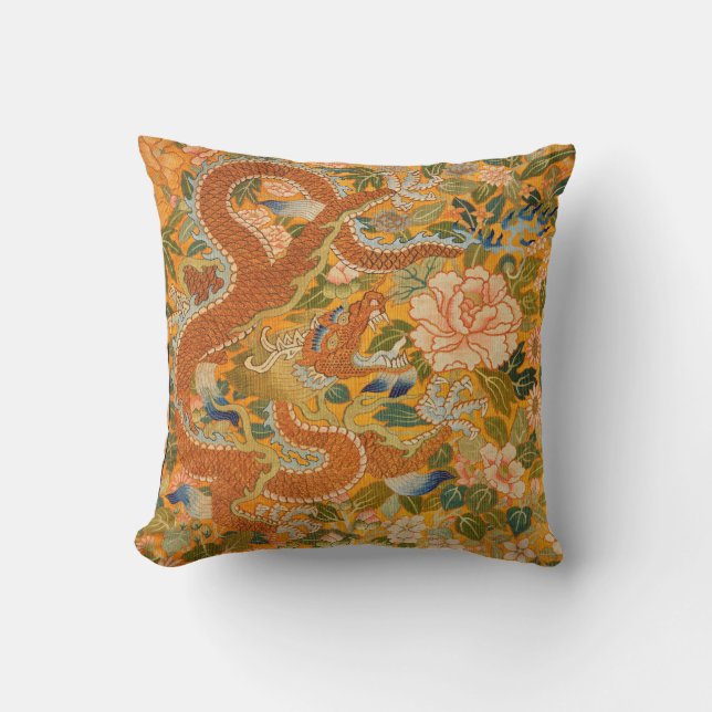 Coussin DRAGON PARMI LES PÉONIES, FLEURS, Floral FEUILLE V (Recto)